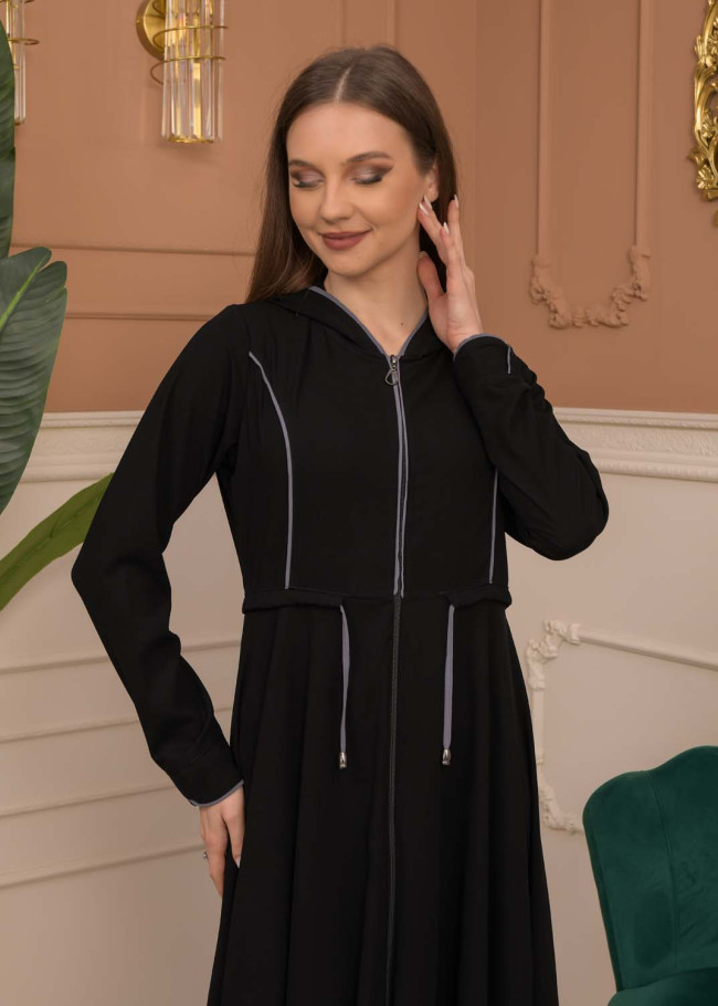 Hooded-Belted Rose Rise Abaya 695 - Antrasıt