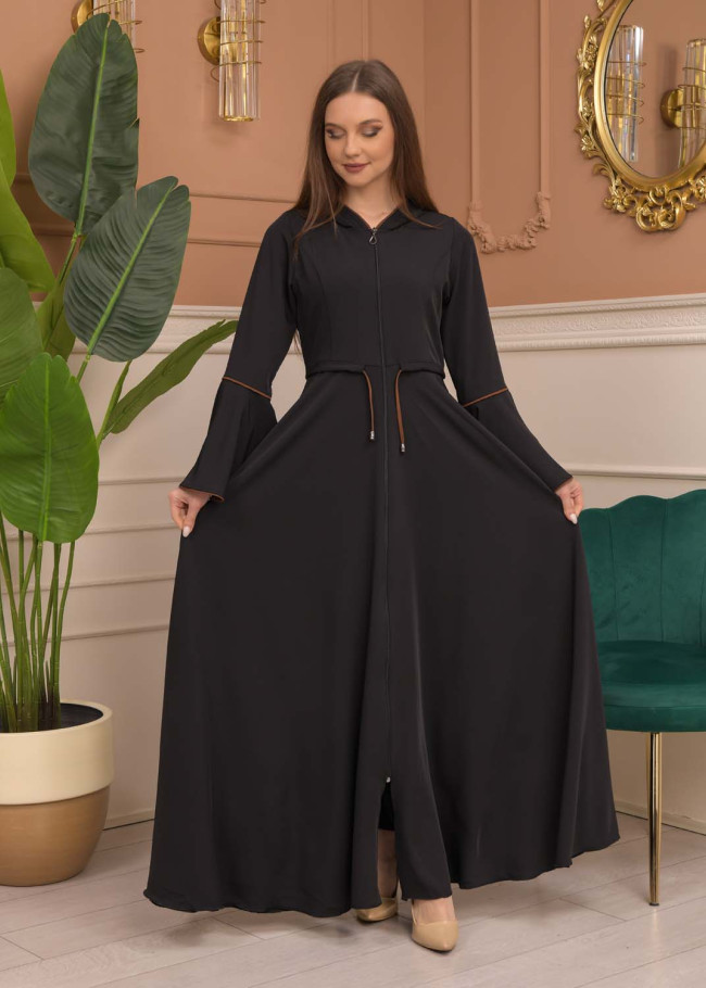 Hooded-Belted Prada Abaya 696 - brown