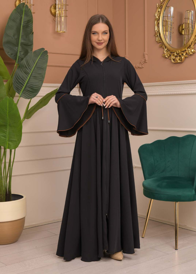 Hooded-Belted Prada Abaya 696 - brown