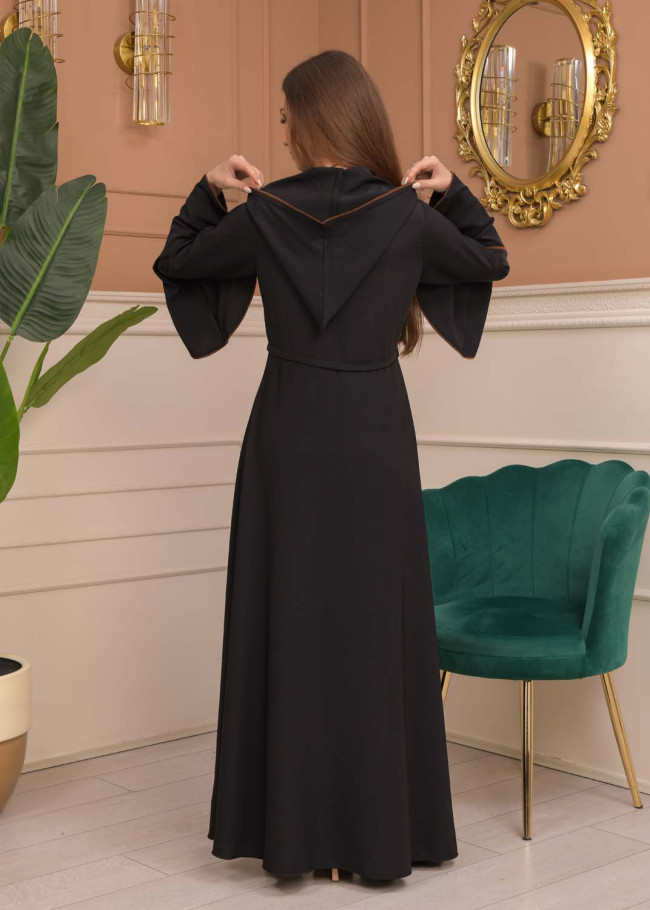 Hooded-Belted Prada Abaya 696 - brown