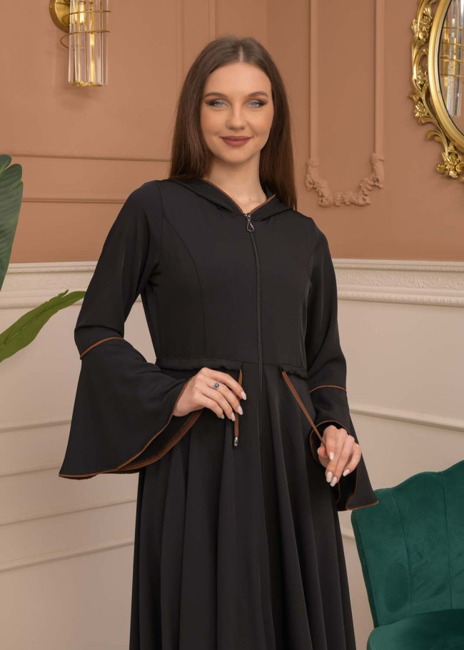 Hooded-Belted Prada Abaya 696 - brown