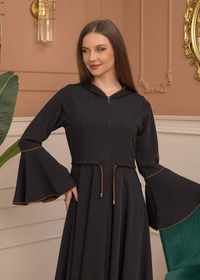 Hooded-Belted Prada Abaya 696 - brown