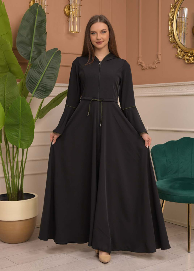 Hooded-Belted Prada Abaya 696 - khaki