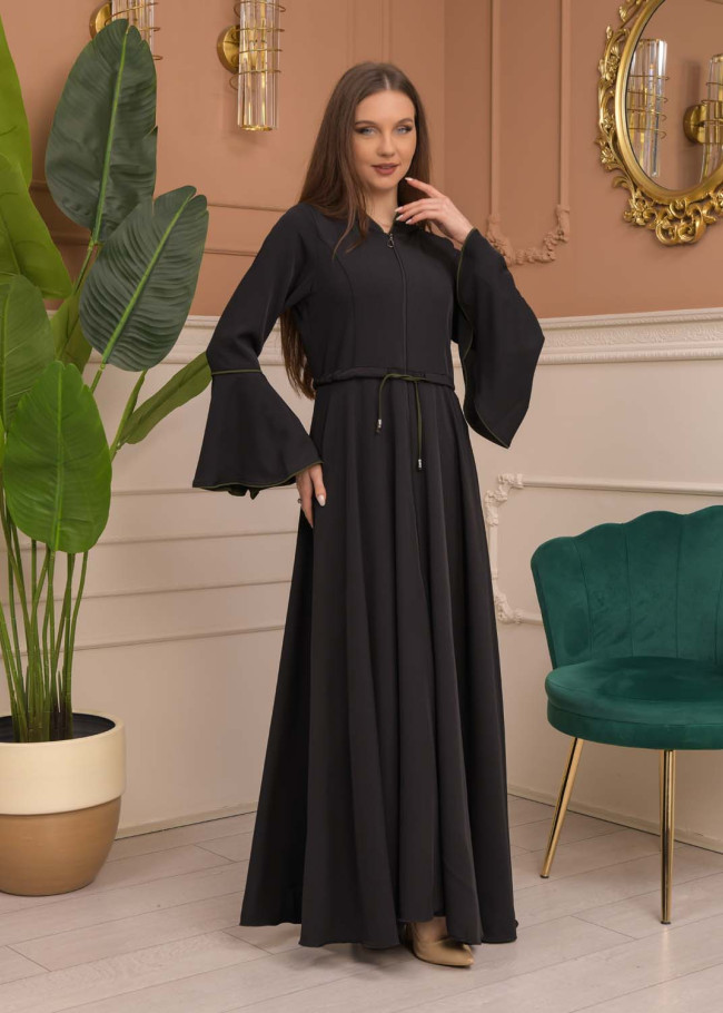 Hooded-Belted Prada Abaya 696 - khaki