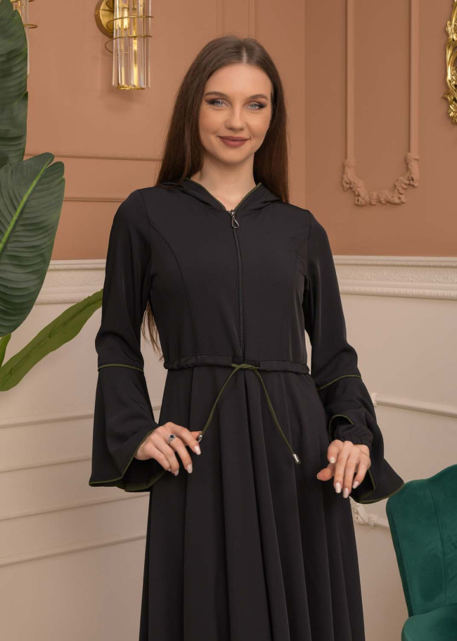 Hooded-Belted Prada Abaya 696 - khaki
