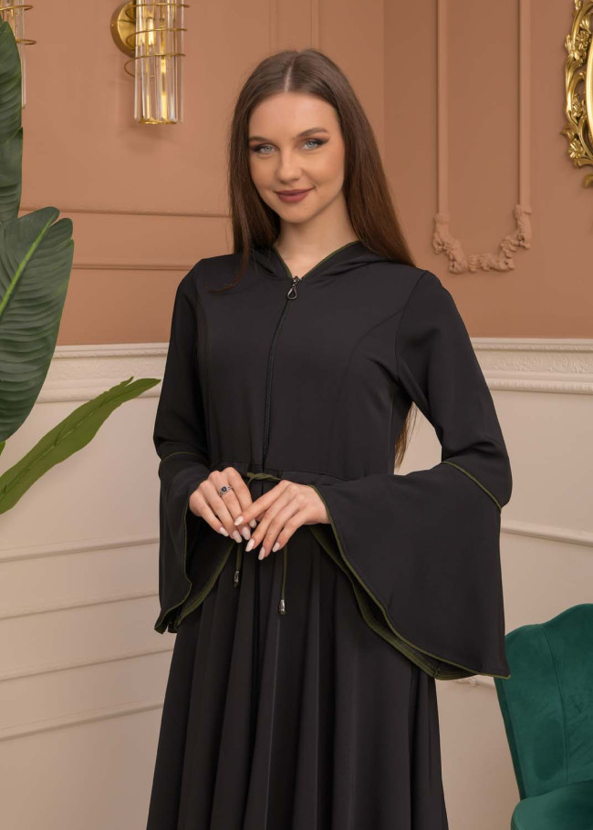Hooded-Belted Prada Abaya 696 - khaki