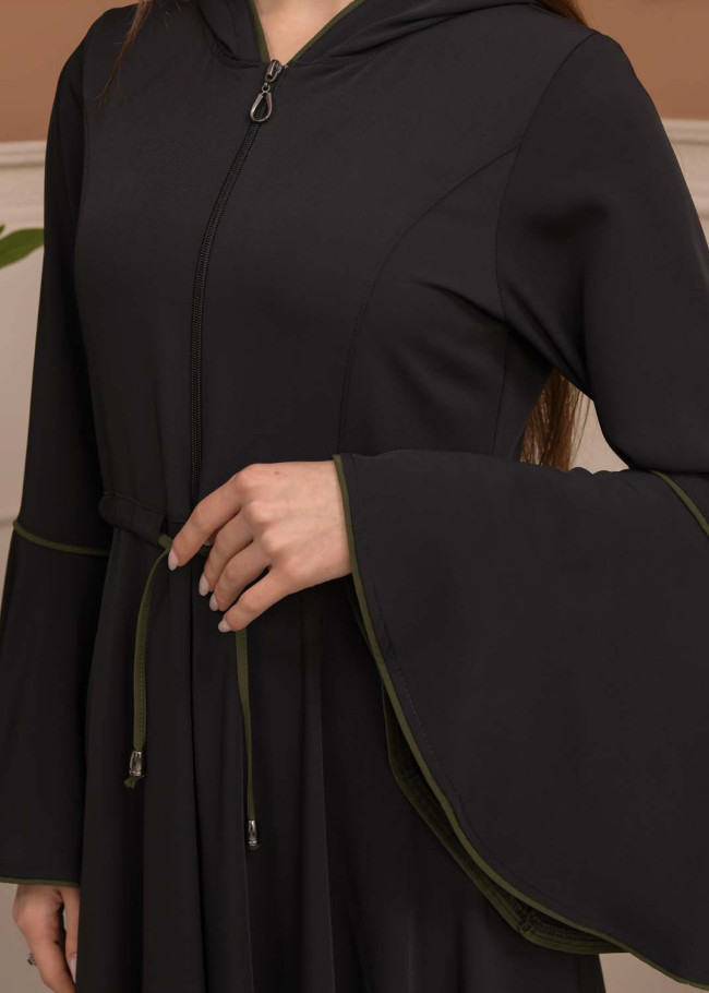 Hooded-Belted Prada Abaya 696 - khaki