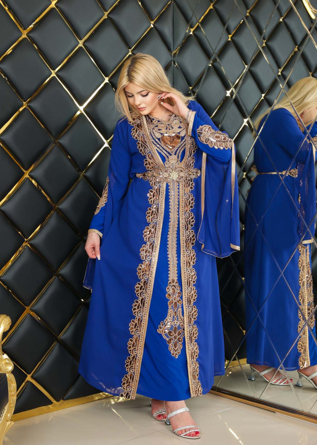 قفطان مغربي قطعتين 4112 - ازرق