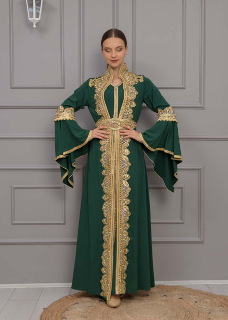 uryya silk kaftan tops カーキ Gold-embroidered kaftan Abiye 4118 - khaki - OUTER WEAR