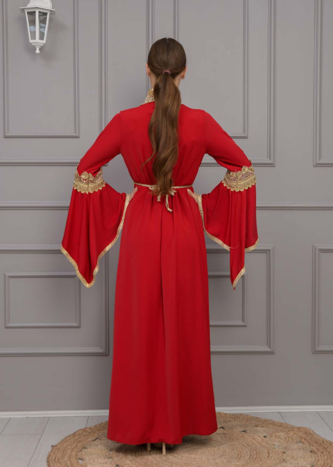 قفطان مغربي قطعتين كلفة ذهبي 4118 - خمري