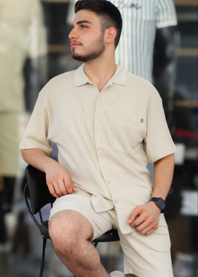 2-Piece Mens Summer Shorts Set Kod 2200 - beige
