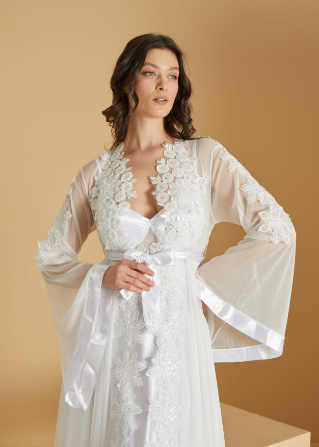 Long Bridal Morning Gown | Product Code: 7005 - white