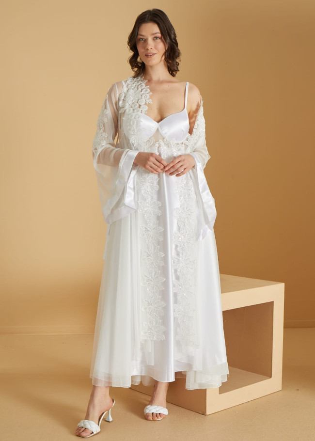 Long Bridal Morning Gown | Product Code: 7005 - white