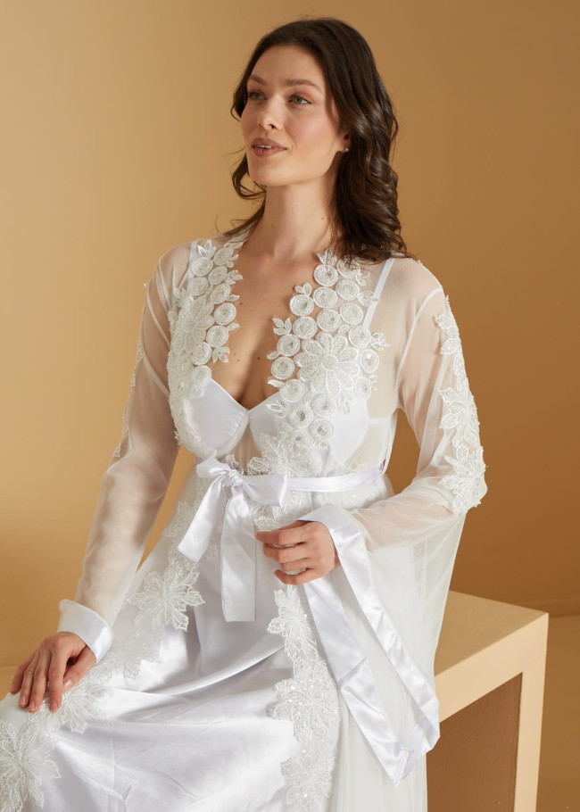 Long Bridal Morning Gown | Product Code: 7005 - white