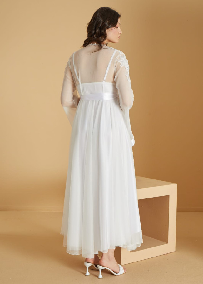 Long Bridal Morning Gown | Product Code: 7005 - white
