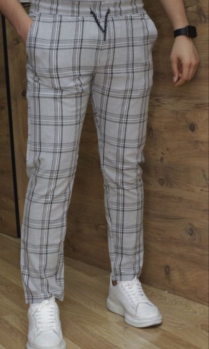 بنطلون رسمي - سبور - كارو | كود: 2009 - فضي