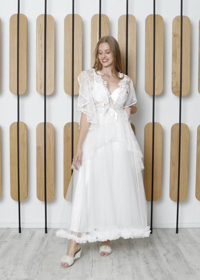 Long Bridal Morning Gown | Product Code: 7008 - white