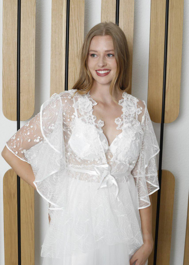 Long Bridal Morning Gown | Product Code: 7008 - white