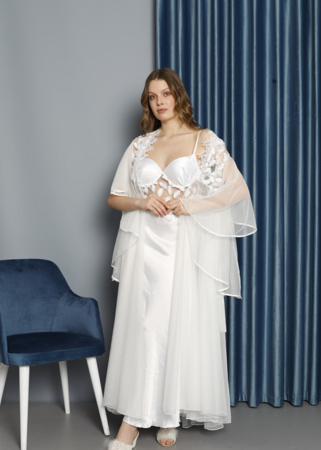 Long Bridal Morning Gown | Product Code: 7009 - white