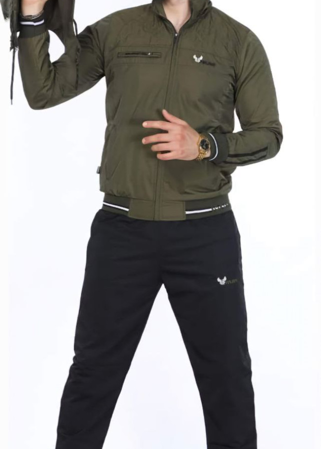 Mens Tracksuit 2206 Parachute Fabric with Removable Hood  - khaki
