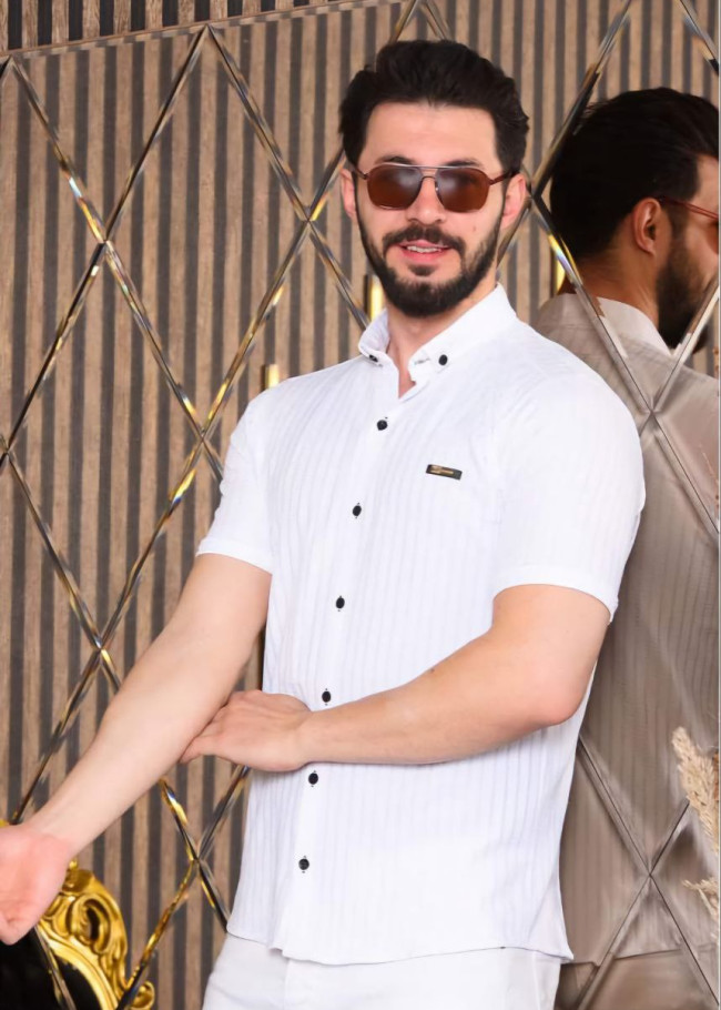 Erkek Gömlek 2402 Likralı Jakarlı Kumaş Dar Kesim  - Beyaz