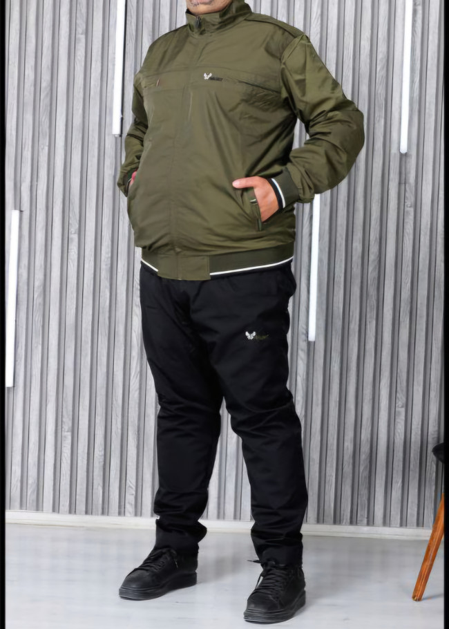 Mens Tracksuit with Large Sizes in Parachute Fabric - 2207 - khaki
