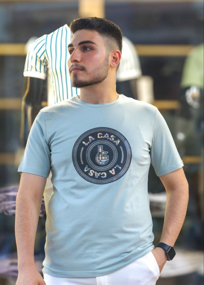Modern Baskılı Erkek Tişört - 2306 - mint