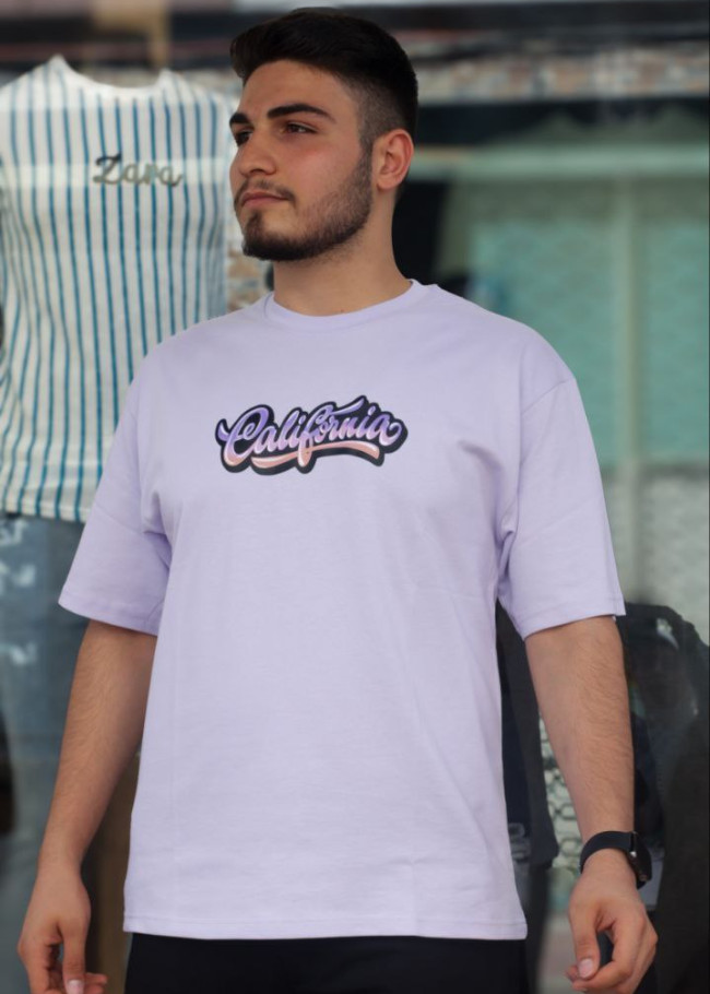 Mens T-Shirt with Back Print and Modern Design - 2307 - lilac