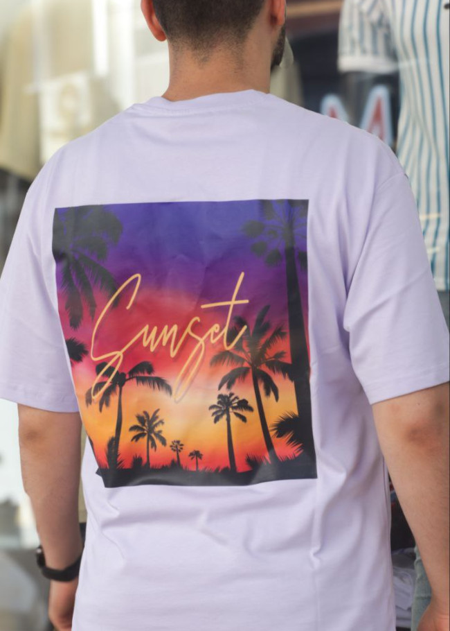 Mens T-Shirt with Back Print and Modern Design - 2307 - lilac