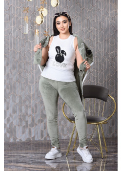 طقم رياضي مخملي ضيق - 3 قطع 1011 - عفني