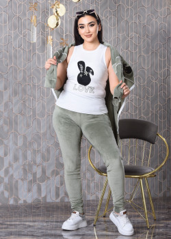 طقم رياضي مخملي ضيق - 3 قطع 1011 - عفني