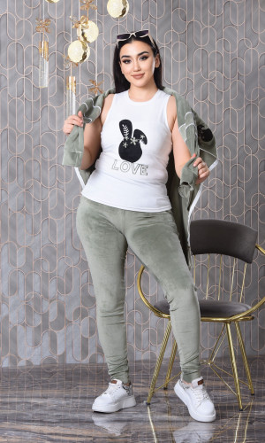 طقم رياضي مخملي ضيق - 3 قطع 1011 - عفني