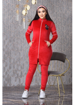 طقم رياضي مخملي ضيق - 3 قطع 1011 - احمر