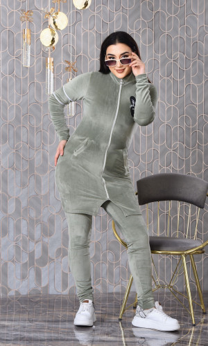 طقم رياضي مخملي ضيق - 3 قطع 1011 - عفني