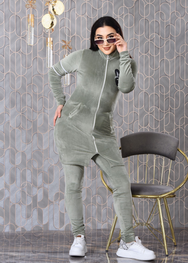 Velvet Slim Fit Tracksuit - 3 Piece Set 1011 - mint