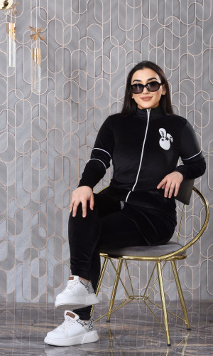 طقم رياضي مخملي ضيق - 3 قطع 1011 - اسود