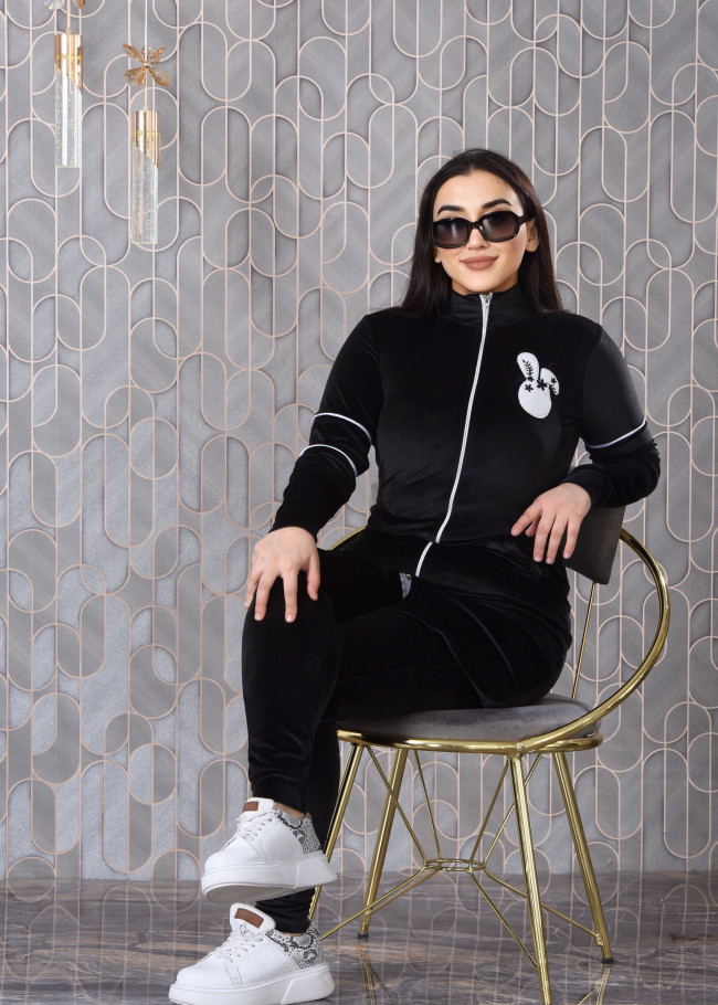 Velvet Slim Fit Tracksuit - 3 Piece Set 1011 - black