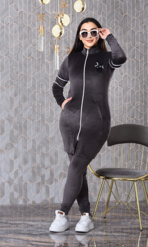 طقم رياضي مخملي ضيق - 3 قطع 1011 - فضي