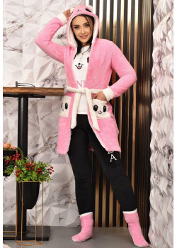 طقم منزلي مخملي ضيق - 4 قطع (كود 1010) - زهر