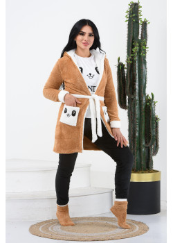 طقم منزلي مخملي ضيق - 4 قطع (كود 1010) - بيج