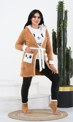 طقم منزلي مخملي ضيق - 4 قطع (كود 1010) - بيج