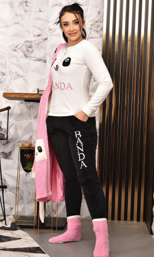 طقم منزلي مخملي ضيق - 4 قطع (كود 1010) - زهر