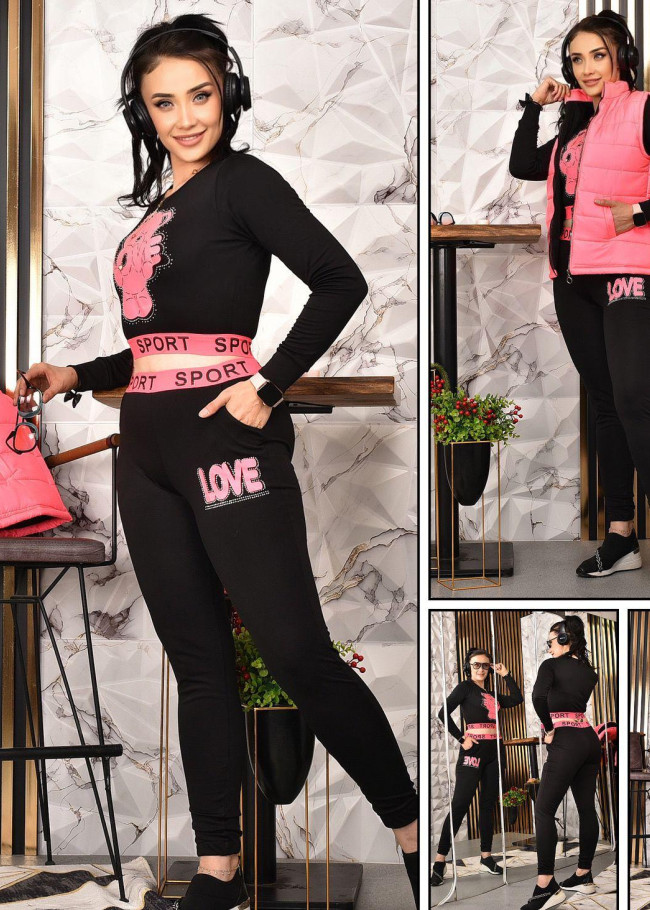 Slim Fit Sports Set - 3 Pieces (Code 1012) - pink