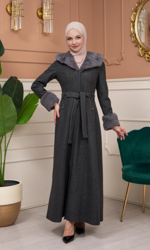 مانطو جوخ شتوي ببطانة فرو - 1360 - فضي