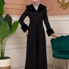 Woolen Winter Coat with Fur Lining - 1360 - black