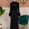 Woolen Winter Coat with Fur Lining - 1360 - black