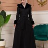 Woolen Winter Coat with Fur Lining - 1360 - black