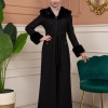 Woolen Winter Coat with Fur Lining - 1360 - black
