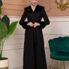 Woolen Winter Coat with Fur Lining - 1360 - black