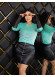 Occasion Outfit with Leather Skirt and Velvet Blouse - Code 1017 - mint